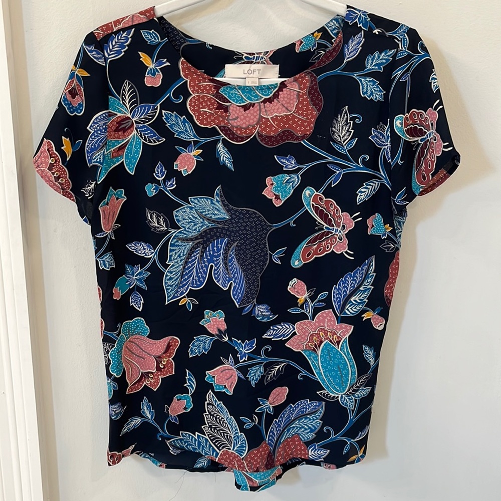 LOFT Floral Navy Blouse - Size Small